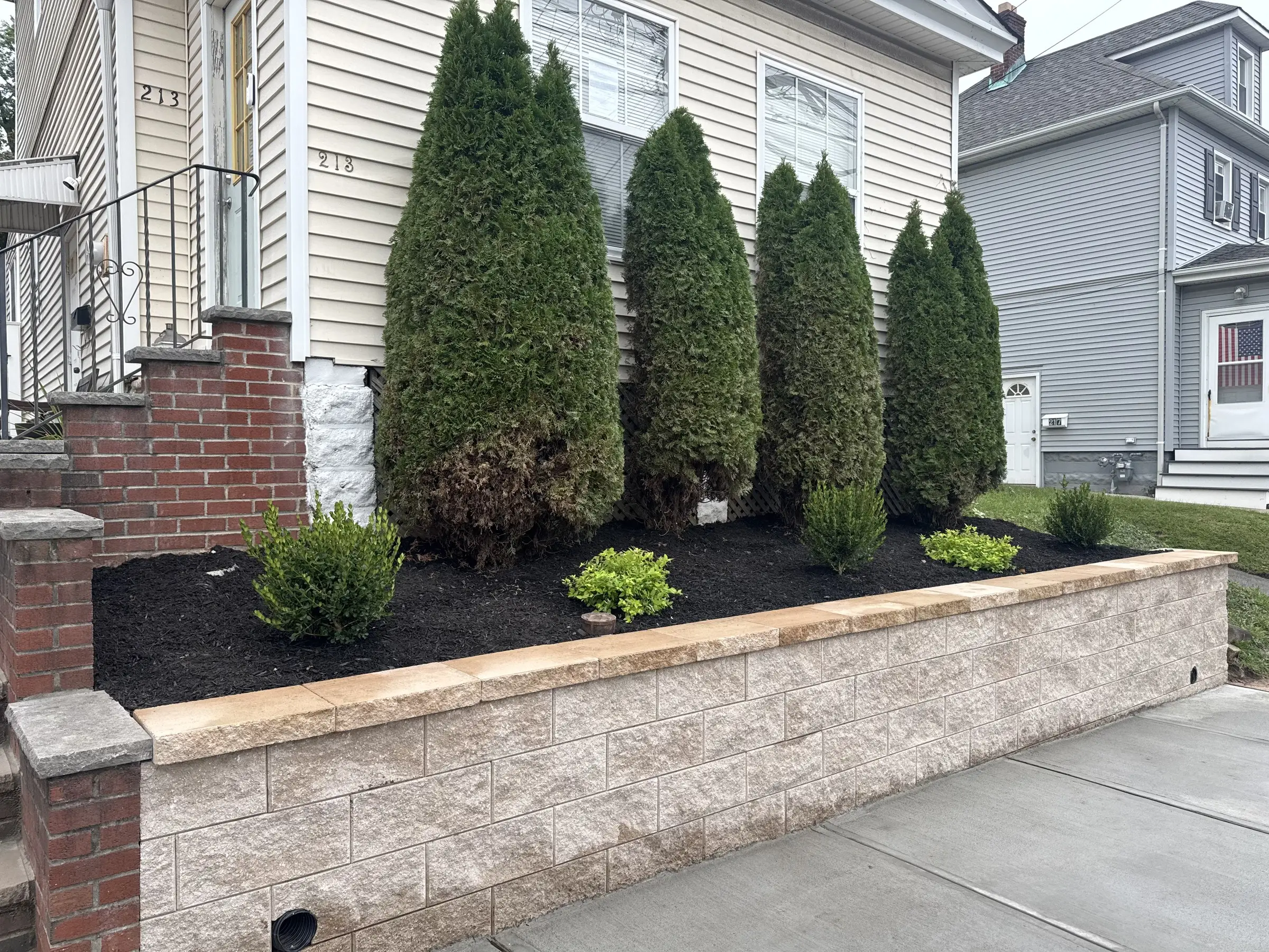 Block retaining wall with plantings